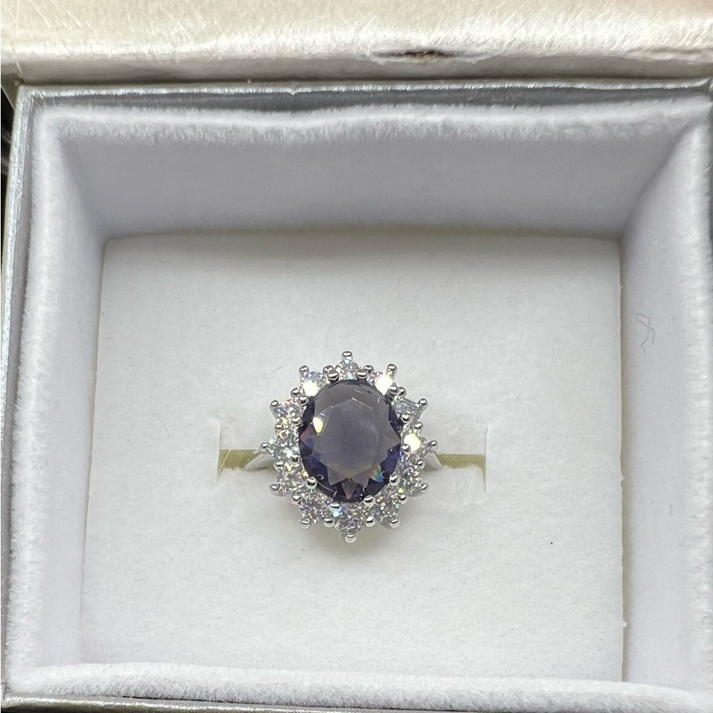 NIB S925 Stamped Amethyst and Zircon Princess Cut Oval Ring - Picture 2 of 15